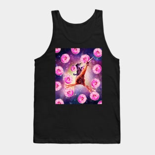 Cowboy Space Cat On Giraffe Unicorn - Donut Tank Top